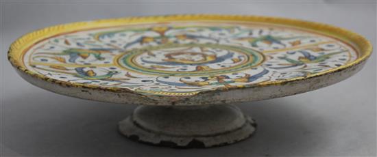 A Deruta maiolica tazza, Italy, first half 17th century, 22.7cm, some losses